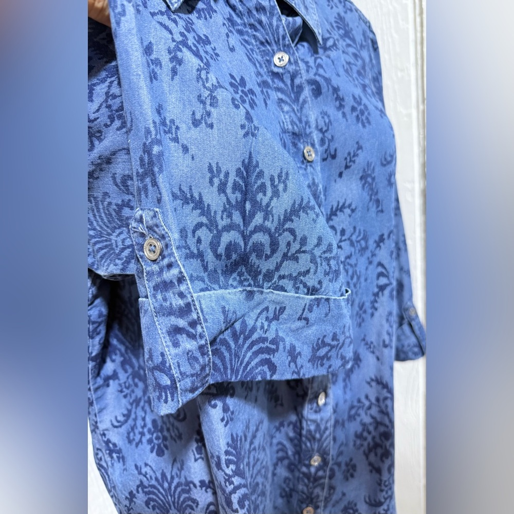 Allison Daley Navy Patterned Button Down Shirt - Picture 4 of 6